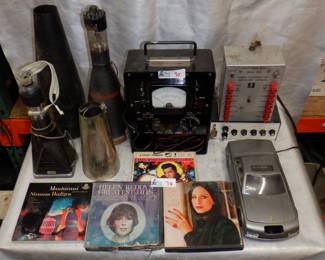 LOT OF VINTAGE ELECTRONICS INCLUDING VOLT-O-METER, CRT TUBES, REEL TO REEL MUSIC AND MORE