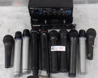 LOT WIRELESS MICS AND RECEIVER INCLUDING SHIRE, TEK LOGIC, PYLE AND MORE