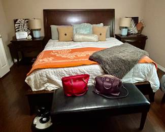 King bed, night stands and bench