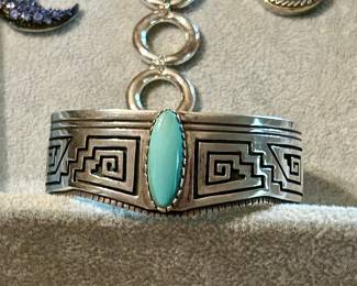 Native American turquoise cuff bracelet signed