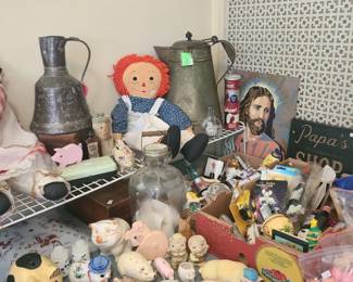 Miscellaneous vintage and antique items, pig collection, nightlight collection, etc