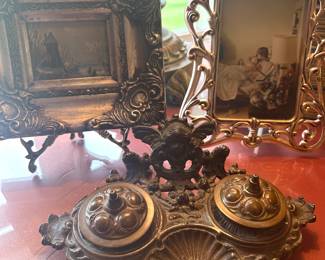 antique brass inkwell