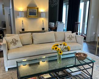 Villa Vici sofa, iron and glass coffee table