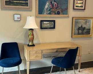 Morris desk , Rose Monroe lamp, great artwork