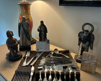 Tiffany Shell and Thread Sterling Flatware and serving pieces
