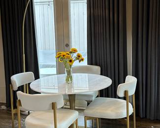 Remy chairs from Villa Vici sold separately from marble tulip table with antiqued brass base❤️
