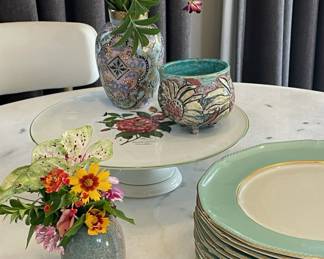 JoAnn Greenberg vase, 12 Royal Tettau china dinner set