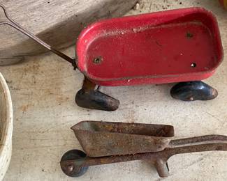 Old Toy Wagon and Wheelbarrow