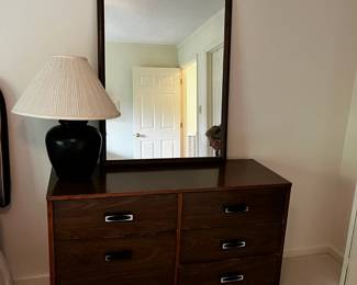 #66 Singer Furn. Co. 6 Drawer Dresser (as is finish) w/mirror - 48x18x30 - Mirror - 30x40 - Upstairs - you move $45.00