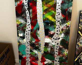 #122 White w/Black Dots oil on /canvas - 24x48 $45.00
