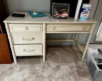 #95 Cream Wood/Wicker Desk w/4 drawers - 48x19x29 $40.00