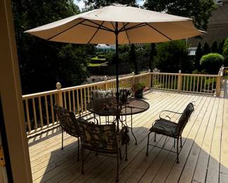 #113 Wrought Iron Patio Table w/4 chairs & market Umbrella - 48x29 $175.00