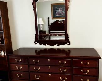 #57 Link-Taylor Mahogany 12 Drawer Dresser w/Mirror - 64x20x34 - Mirror - 50Tx32W - Upstairs - You Move $225.00