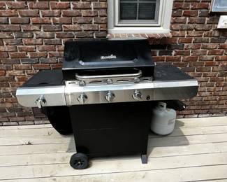 #114 Charbroil 3 burner Grill w/cover and tank and side burner $65.00