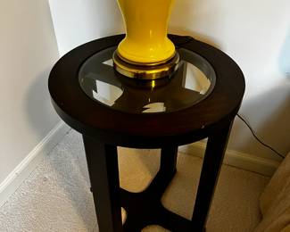#55 Wood Round Beveled glass top end table - 18x23 $45.00