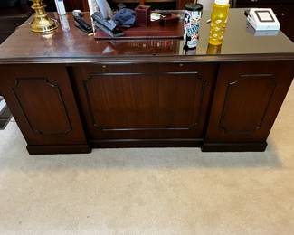 #19 desk, 5 drawers (2 of them filing drawers), glass protected top 67x30x29 $75.00