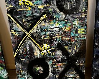 #121 Abstract Oil on Canvas w/x and o's - 24x36 $40.00
