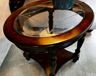 #90 Wood w/Beveled Glass Side Table w/inlay Shelf - 22x27x23 $75.00
