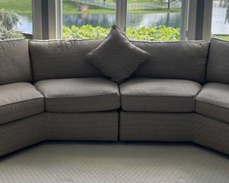 Arhaus angled couch, separates in the center to put a table between.