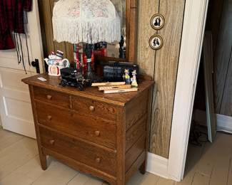 small oak dresser and repo lamp