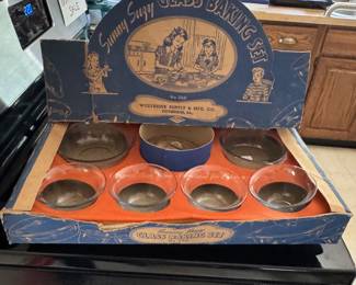 c1930, rare child glass baking set