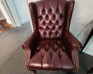 Pair of Tufted Wing Back Chairs