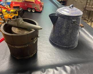 Vintage Ice Cream Maker And Coffee Pot