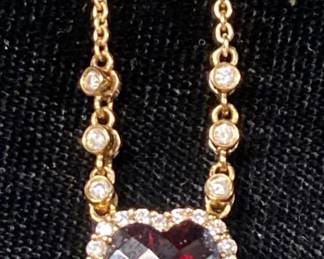 14K YG Diamond Garnet Fashion Necklace