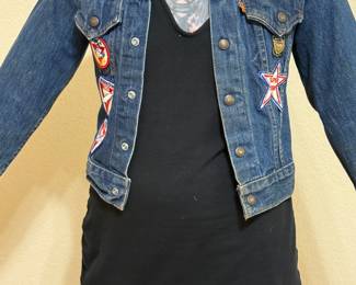 ADULT XS - CHILD LG - VINTAGE DENIM JACKET WITH PATCHES