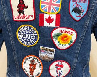 ADULT XS - CHILD LG - VINTAGE DENIM JACKET WITH PATCHES