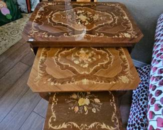 ITALIAN NESTING TABLES - SOLD TOGETHER OR SEPARATELY - BOTTOM TABLE IS A MUSICAL JEWELRY BOX