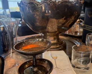 The large antique silver punch bowl and tray are beautiful 😍