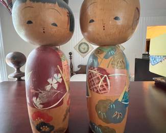 A sampling of a large group of kokeshi dolls