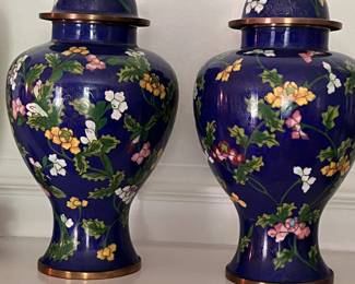 Vintage cloissone ginger jars - matching pair