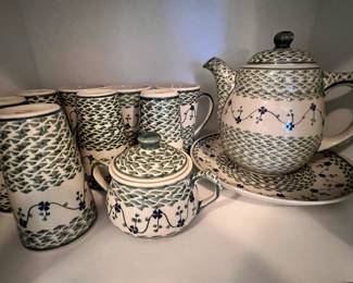 Lots of Polish pottery in different patterns
