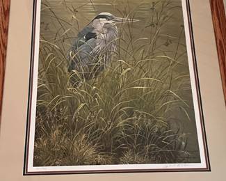 Robert Bateman heron signed and framed artwork