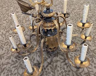 Black bronze and dore gold chandeliere, dramatic