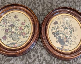 Two stunning Victorian walnut frames w original art inside