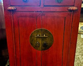 Red laquer set of 2 Chinese cabinets, 19th c