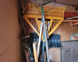 Garden rakes, snow shovel and more.