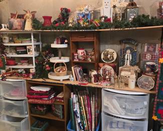 Christmas Ornaments, decor & more! Plastic drawers are full of additional items!