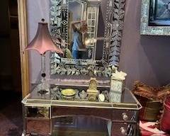 mirrored vanity with lamp