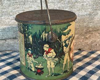 Old Peanut Butter Tin with Boy Scouts and Gir Scouts