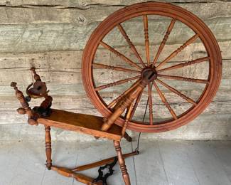 Nice Old Spinning Wheel with Cast Iron Trim