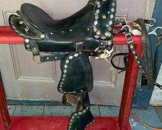 Leather Studded Saddle & Bridal, Youth Size