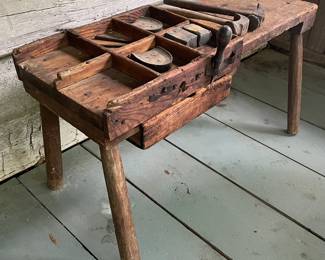 Primitive Cobblers Bench With Tools