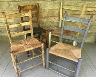4 Eclectic Ladder Back Chairs in Old Paint
