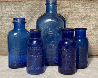 5 Cobalt Blue Milk of Magnesia & Bromo Seltzer Bottles