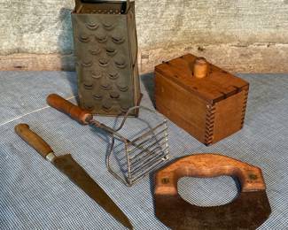 Old Butter Mold, Chopper, Grater, Masher