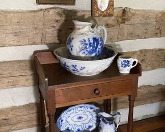 Walnut One Drawer Stand, Flow Blue